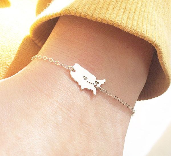 usa map with hearts bracelet