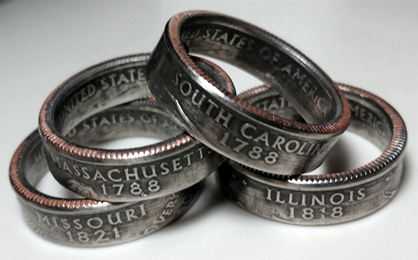 anneaux fabriqués à partir de pièces de monnaie américaines