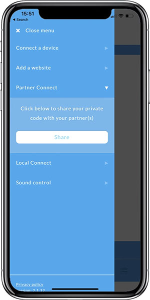 capture d'écran de l'application kiiroo feelconnect partner device connect