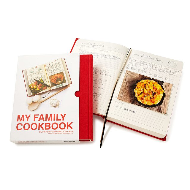 Custom family cookbook with red cover