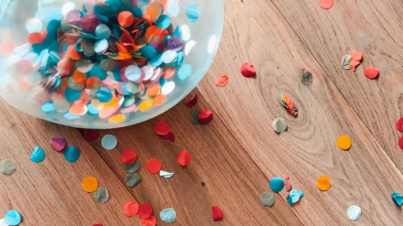 confetti in a balloon for a birthday care package