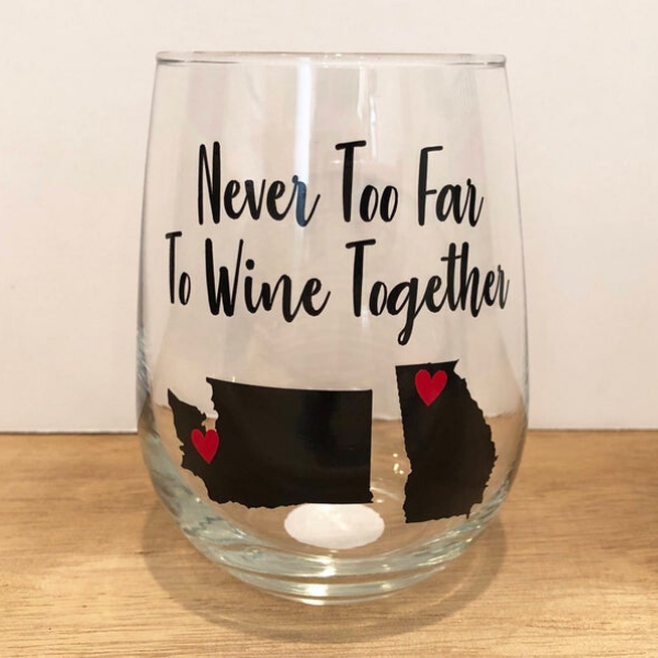Customizable long distance relationship wine glass