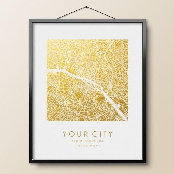 Custom Gold City Map Poster by Golden Graphy