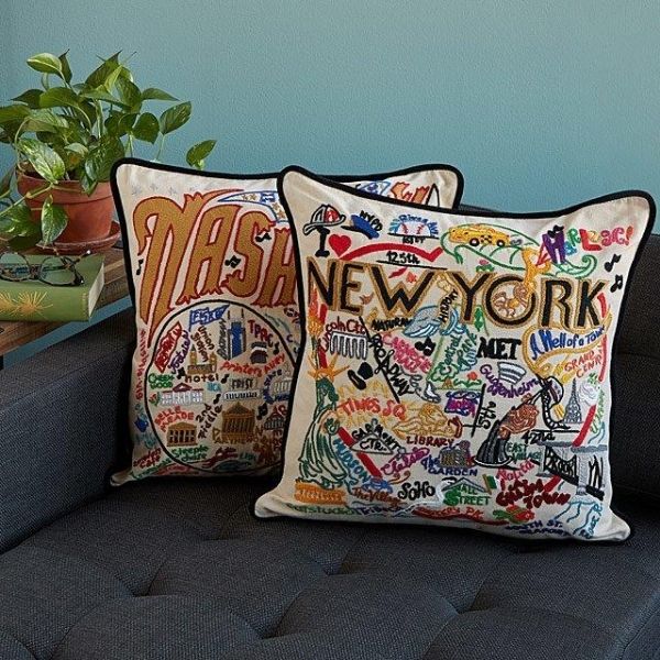 Hand Embroided City Pillows by Carmel & Terrell Swan