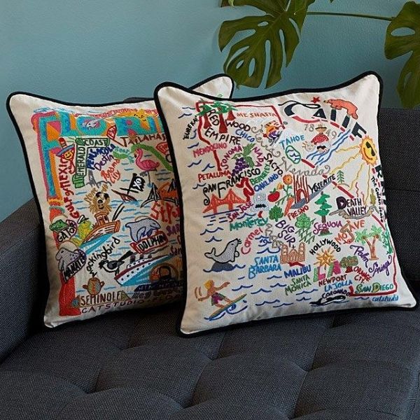 Hand Embroided State Pillows by Carmel & Terrell Swan