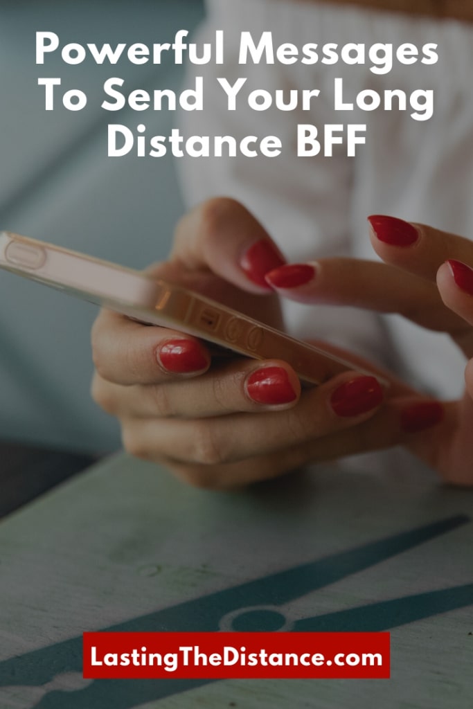 woman texting a long distance friendship message on her phone