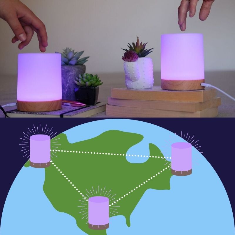 friendship lamps being touched with example of how they connect underneath