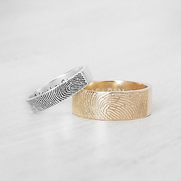 silver ladies and mens gold personalized fingerprint rings