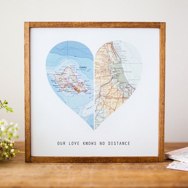 long distance couples heart map print gift