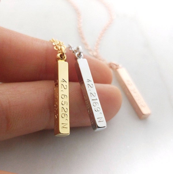 Coordinates Bar Necklace by QQ47 Jewelry