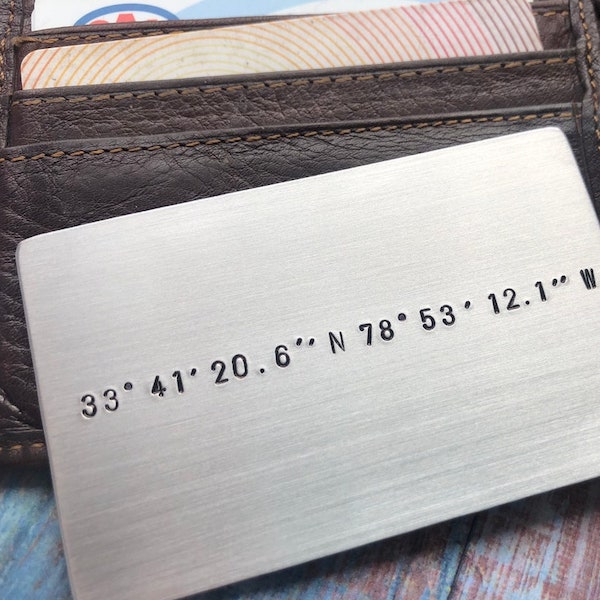 Hand Stamped Coordinates Wallet Card by Janet Can Stamp