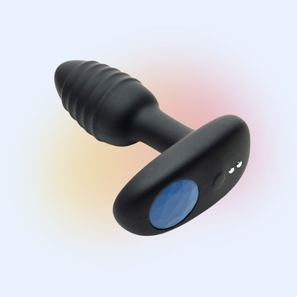 lumen bluetooth butt plug by ohmibod on side showing LED light and magnetic charging ports on the bottom