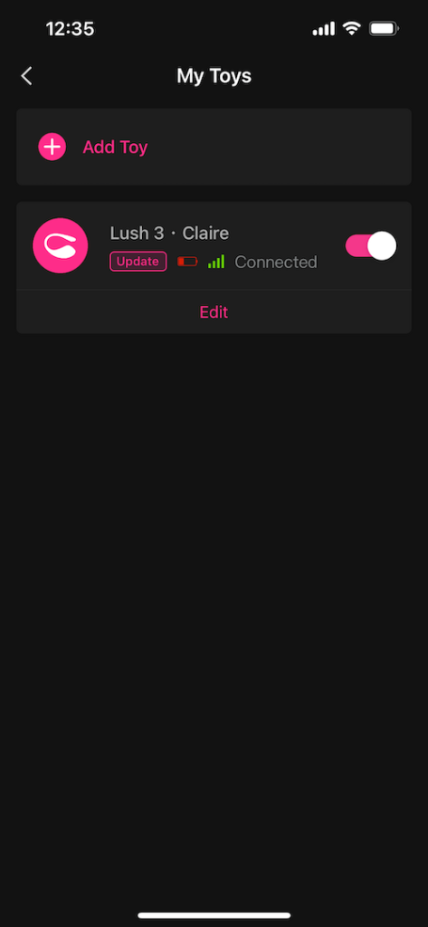 lovense remote app showing device is connected via bluetooth