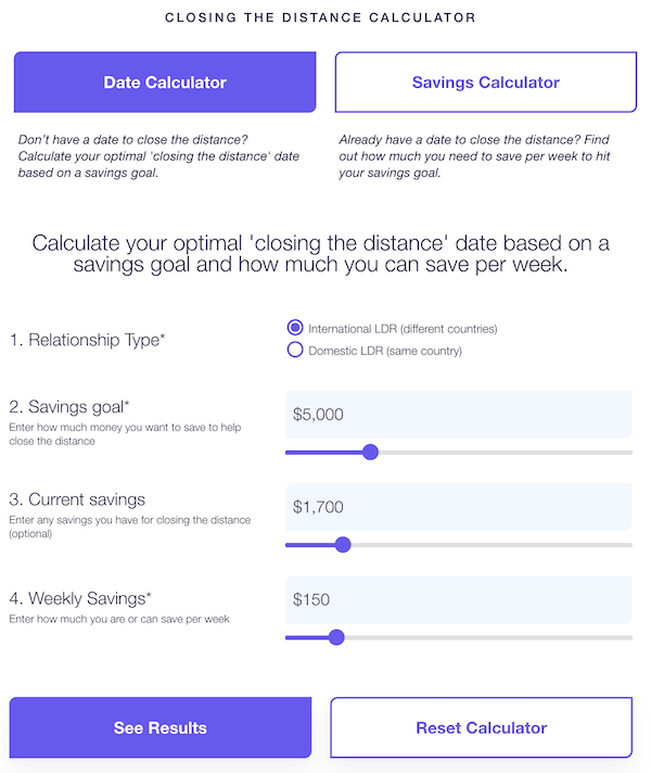 closing the distance date calculator