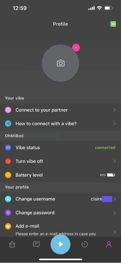 capture d'écran de la connexion de l'esca 2 à mon iphone via l'application ohmibod remote
