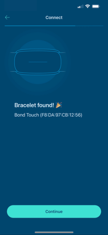 couplage du bracelet bond touch à la réussite de l'application capture d'écran