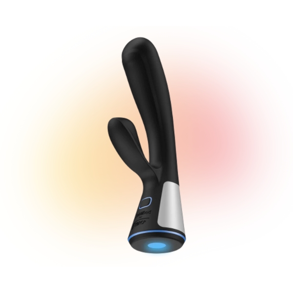 fuse by ohmibod and powered by Kiiroo is a remote control rabbit vibrator with a vibrating head for g-spot stimulation and a vibrating second arm for clitoral stimulation