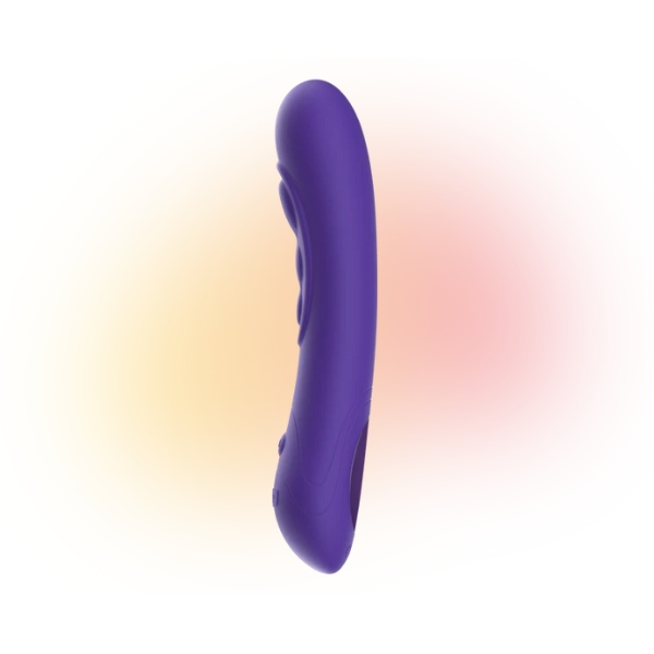 Kiiroo's Pearl 3 is a g-spot vibrator with remote control capabilities. This purple model has three bumps on the inside meant for making contact with your g-spot