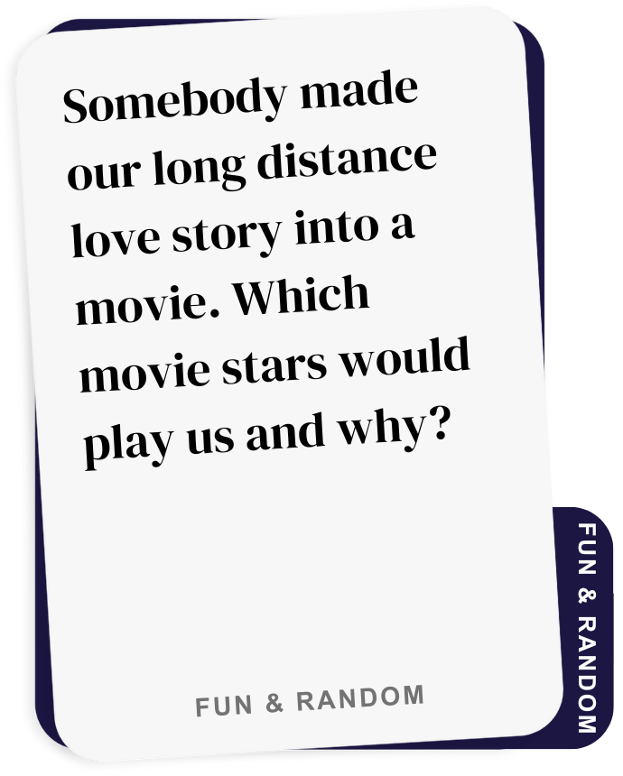 A card with text discussing casting movie stars for a hypothetical love story, categorized as 'Fun & Random'.